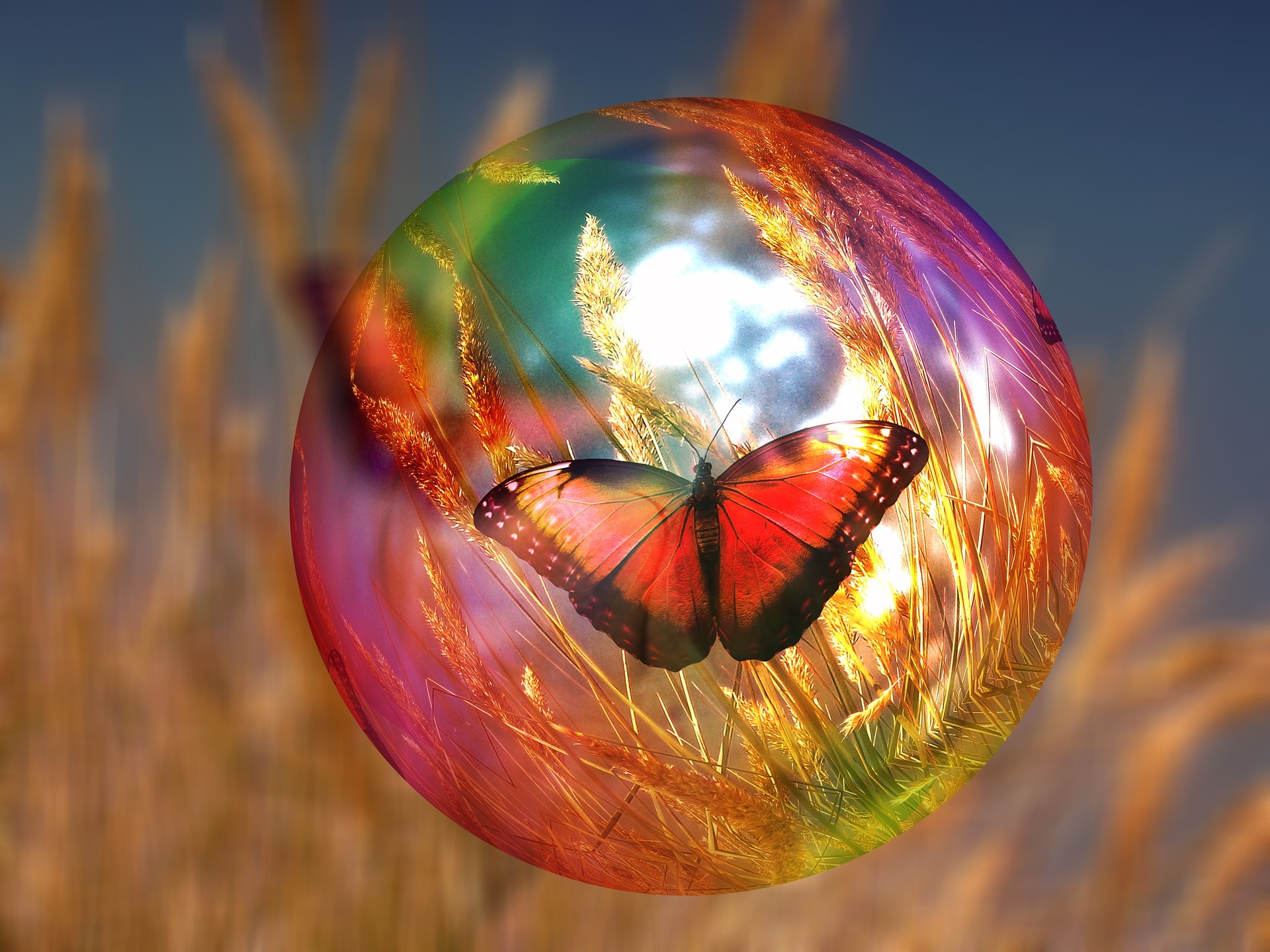 papillon dans une bulle de savon